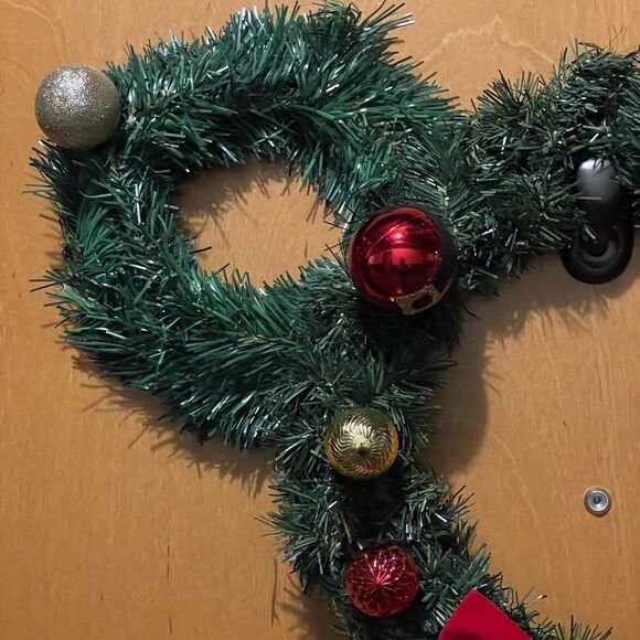 Mickey Mouse Shaped Holiday Door Wreath with/Red Glittering Bows and Ornaments - Picture 7 of 10